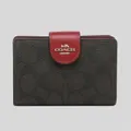 Coach Medium Corner Zip Wallet In Signature Canvas Dark Brown Red Rs-c0082