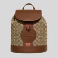 Coach Dempsey Drawstring Backpack In Signature Jacquard With Stripe And Patch Khaki Saddle Rs-ce601