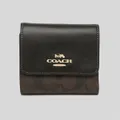 Coach Small Trifold Wallet In Blocked Signature Canvas Brown Black Rs-ce930