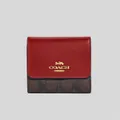 Coach Small Trifold Wallet In Blocked Signature Canvas Brown 1941 Red Rs-ce930