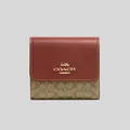 Coach Small Trifold Wallet In Colorblock Signature Canvas Khaki Terracotta Rs-cf369