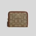 Coach Small Zip Around Wallet In Signature Jacquard Khaki Saddle Rs-ch389