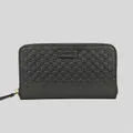 Gucci Unisex Black Microssima Gg Logo Leather Zip Around Wallet With Leather Logo Tab Black Rs-449391