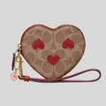 Coach Heart Wristlet In Signature Canvas With Heart Print Tan Red Apple Rs-cf283