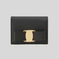 Salvatore Ferragamo Ferragamo Vera Bow Calf Leather Small Bifold Wallet Black Rs-725300