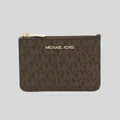 Michael Kors Jet Set Travel Small Top Zip Coin Pouch With Id Window In Signature Canvas Brown Rs-35h9gtvp1b