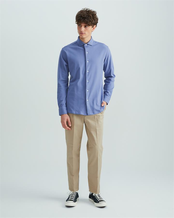 Highr , Dusty Blue Pique Jersey, Long Sleeve Shirt, Dusty Blue Pique Jersey, 17.5