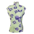 Cloth.Ier Classic Cap Sleeve Blouse. Unlined., Light Green/purple Floral, L