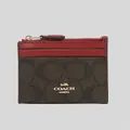 Coach Mini Skinny Id Case In Signature Canvas Brown 1941 Red Rs-88208