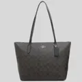 Coach Zip Top Tote In Signature Canvas Brown Black Rs-4455