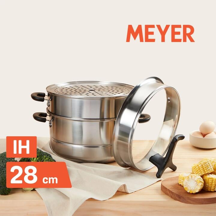 Meyer Ih Stainless Steel 28cm | 8.5l 3 Tier Multi Steamer With Glass Lid