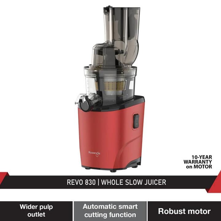 Kuvings Revo 830 Whole Slow Juicer With Triple Feeding Chute For Cold Press Fibrous Fruits And Vegetables (Matt Red)