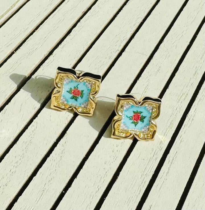 Rare Bird Collection [] Peranakan Floral Stud - Turquoise