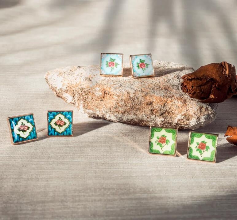 Rare Bird Collection [] Peranakan Tile Stud - Turquoise