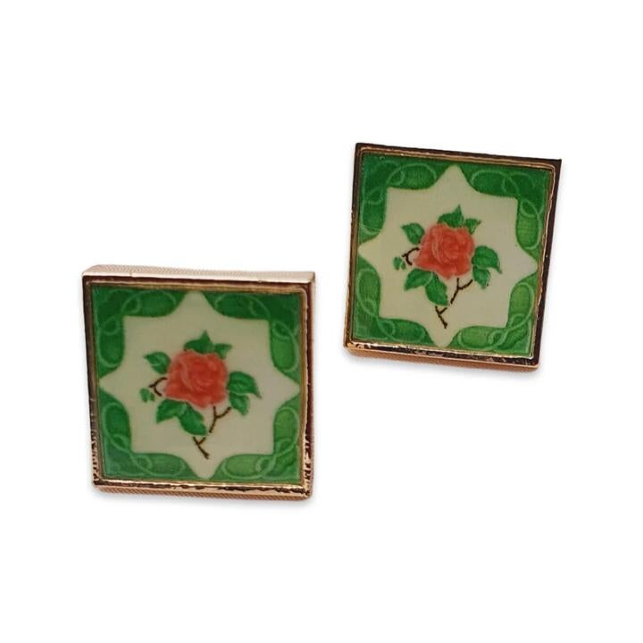 Rare Bird Collection [] Peranakan Tile Stud - Emerald