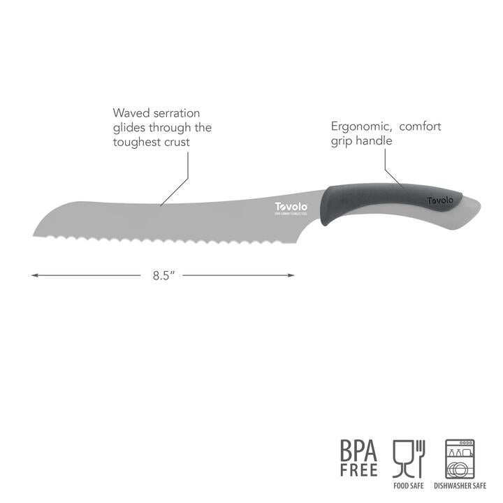 Tovolo Comfort Grip 8.5" Bread Knife - Oyster Gray