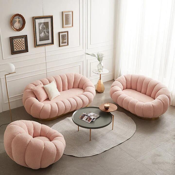 Lafloria Home Décor Swivel Bouclé Armchair/sofa, Blush Bouclé, 3 Seater