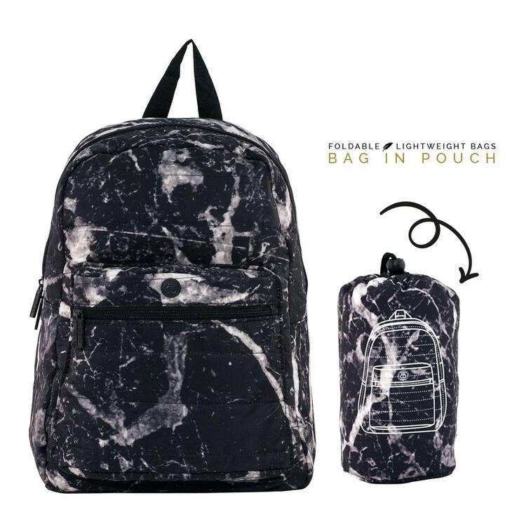 Bbaggies Backpack Quilted Nylon, Marble Black