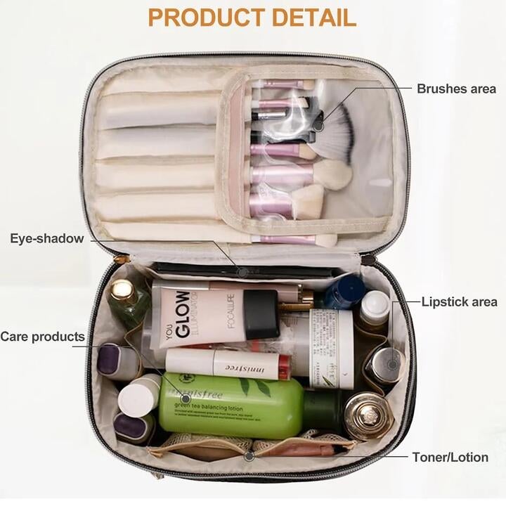 Stitches And Tweed Stitchesandtweed Travel Cosmetic Bag, Large Capacity Vegan Leather Travel Make Up Bag, Cosmetic Storage Bag With Carrying Handle - Rose Tyrien