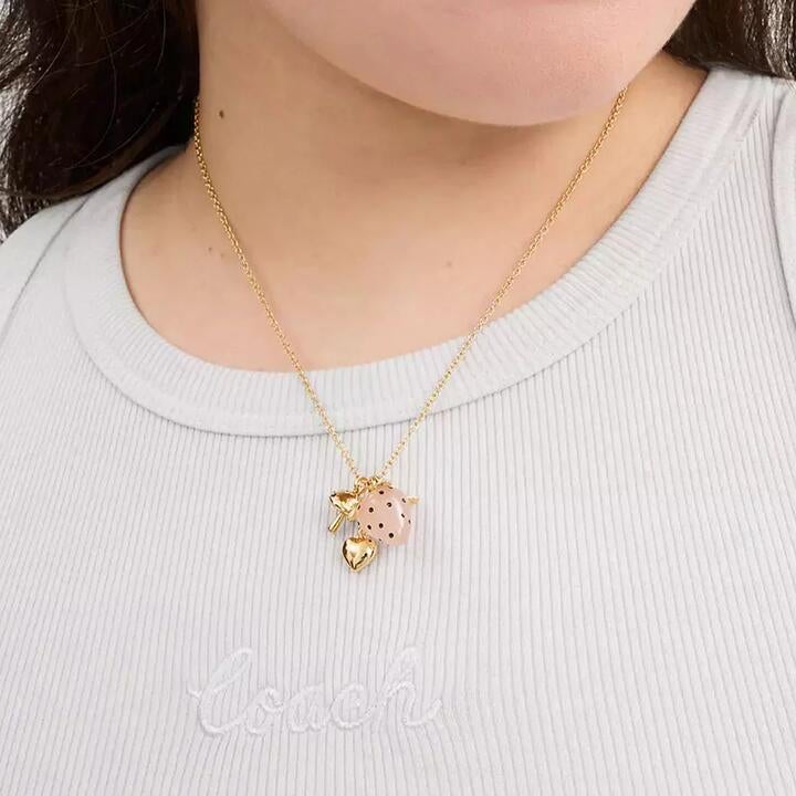 Coach X Observed By Us Strawberry Charm Pendant Necklace In Gold/ Multi Cv262