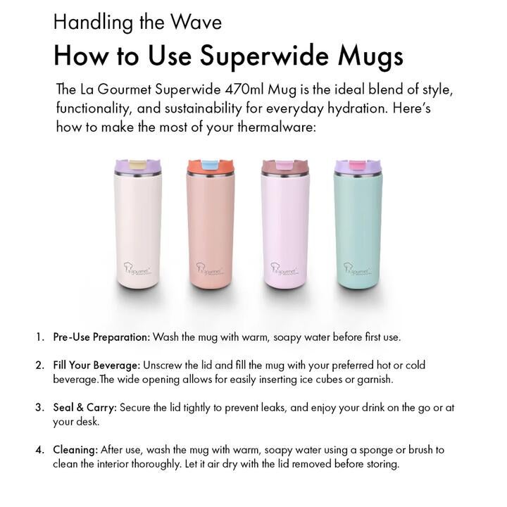 La Gourmet Super Wide 470ml Thermal Mug (Beige) - New