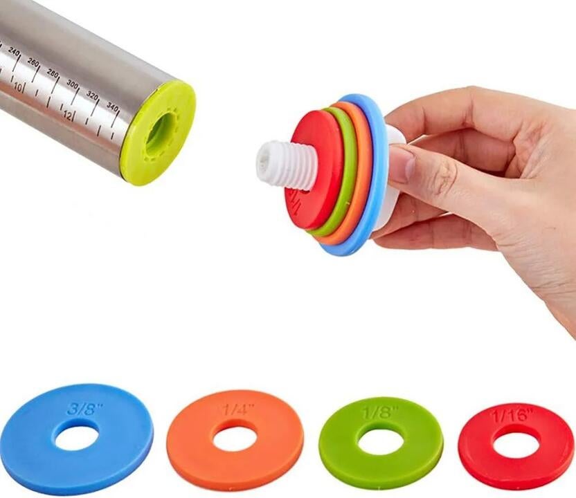 Stitches And Tweed Stitchesandtweed Adjustable Rolling Pin With Thickness Rings, Stainless Steel Dough Roller
