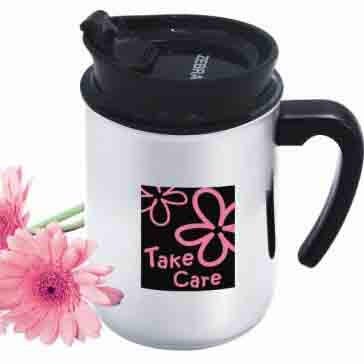 Zebra Double Wall Mug W/pop Up Lid 8cm Extra (Take Care), Silver