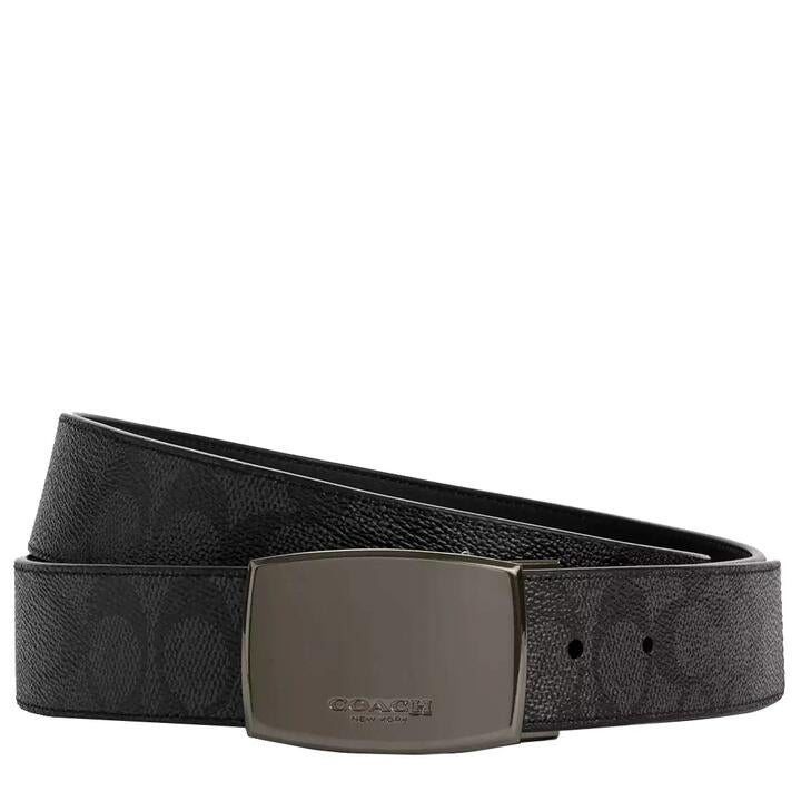 Coach Boxed Plaque And Harness Buckle Cut To Size Reversible Belt, 38 Mm In Charcoal/ Black Cw362