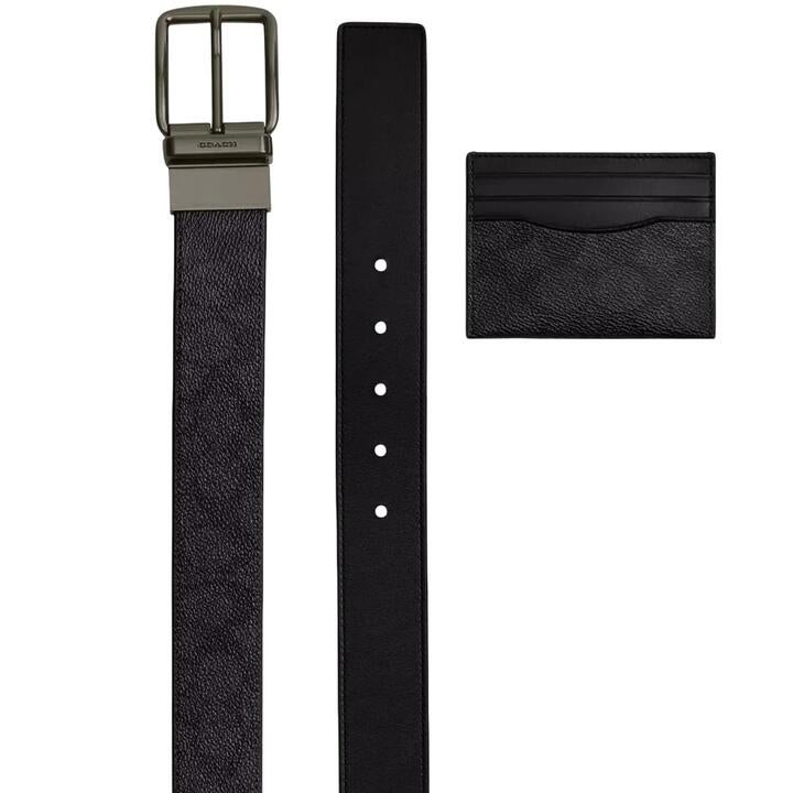 Coach Boxed Card Case And Belt Set In Signature Canvas - Charcoal/ Black Cw351