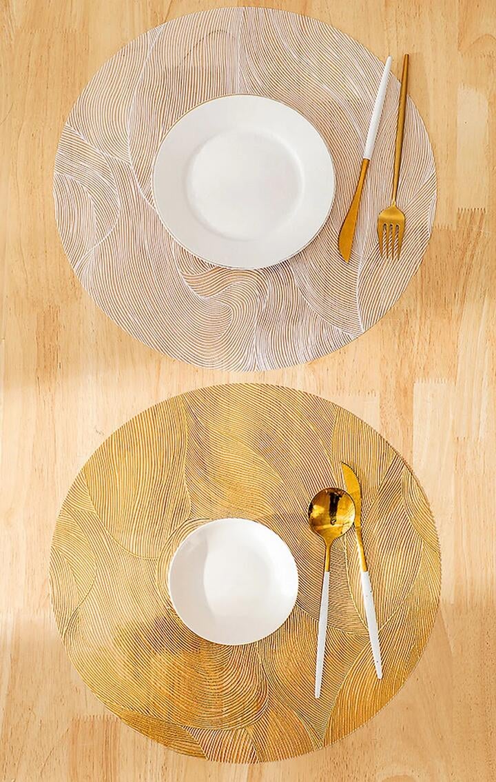 Rapee Balkan Placemat | Embossed Gold Applique - 38 x 38 Cm, White