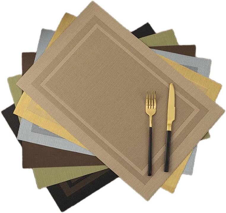 Rapee Cornice Woven Texilene Placemat – Tone On Tone Double Border Design – 30 x 45 Cm, Black