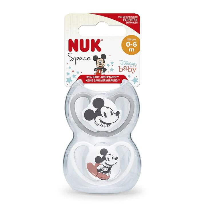 Nuk Space Disney Mickey Mouse Silicone Soother Pacifier 2pcs/box | 0-6 Months, Pink/grey
