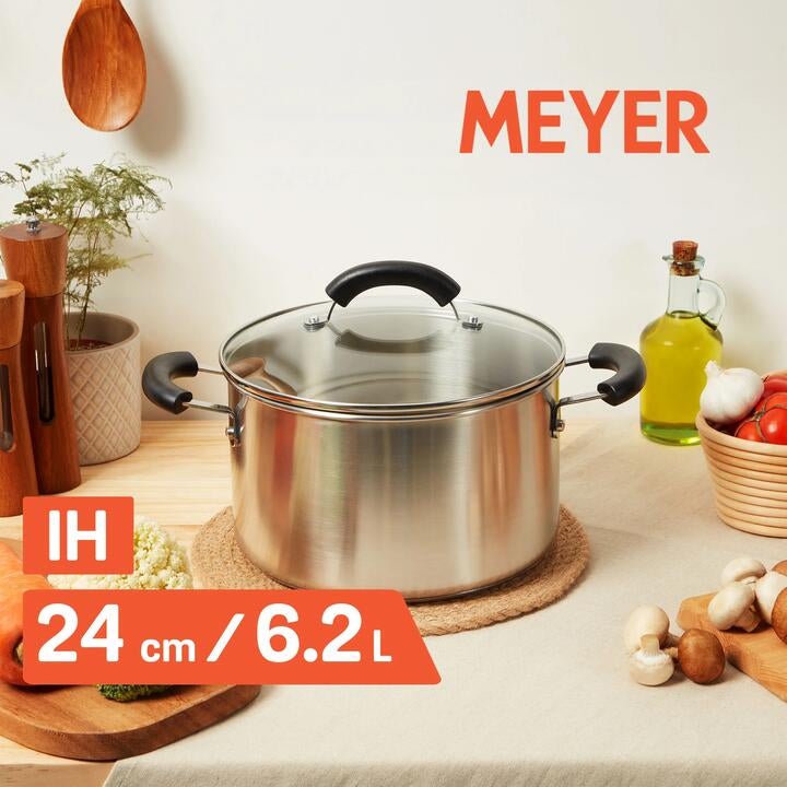 Meyer Ih Stainless Steel 24cm | 6.2l Stockpot With Glass Lid