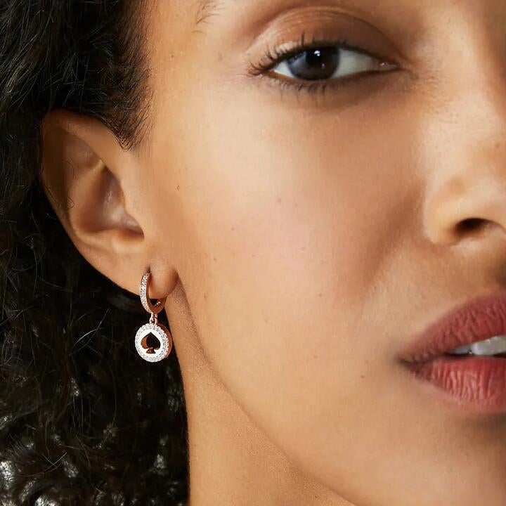Kate Spade Spot The Spade Pave Huggies Earrings In Clear/ Rose Gold K9175