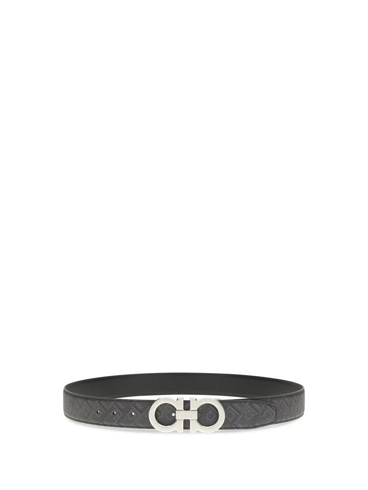 Ferragamo Reversible And Adjustable Gancini Belt - Black/grey, 105