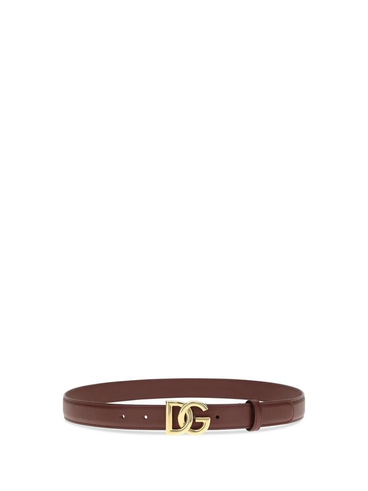 Dolce And Gabbana Dolce & Gabbana Calfskin Belt With Dg Logo - Burgundy, 90