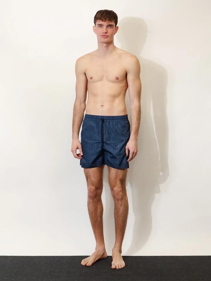 Gucci Nylon Swim Trunks With All-over Incrocio Print - Blu Navy Blu Royal, 48
