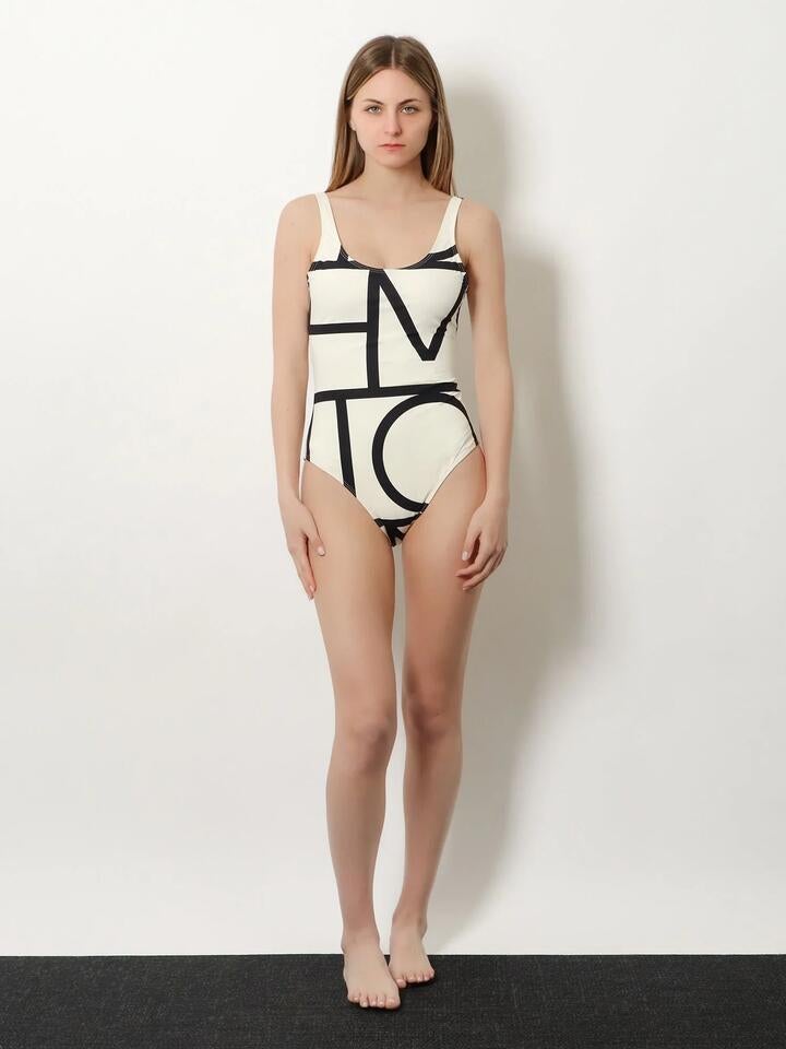 Toteme One-piece Swimsuit With Monogram Print - Tofu, XS