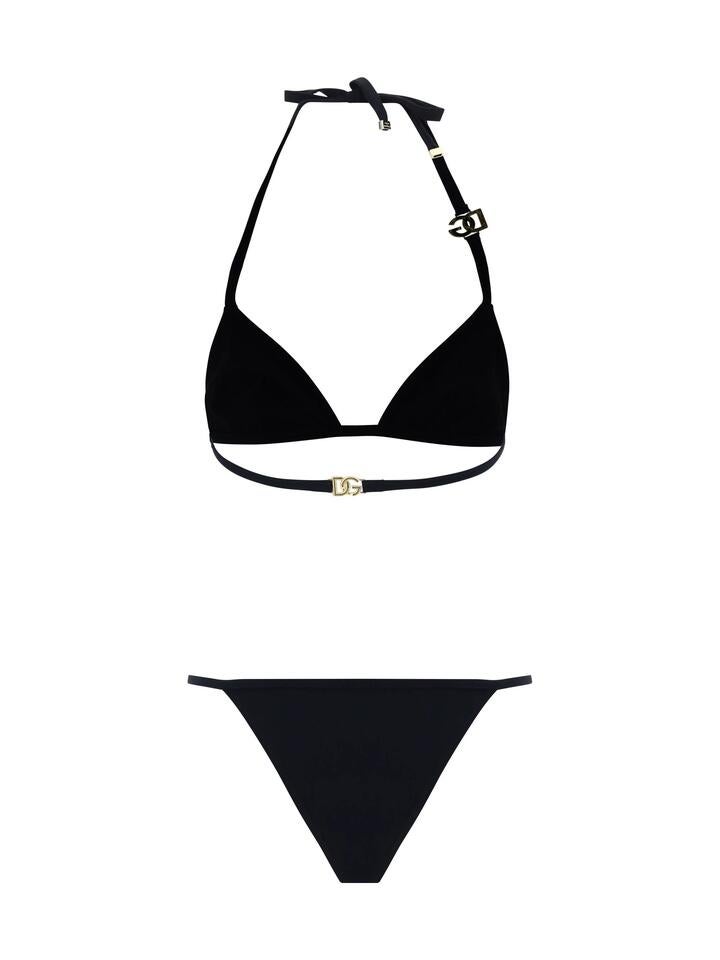 Dolce And Gabbana Dolce & Gabbana Triangle Bikini With Gold Plaque - Black, 3