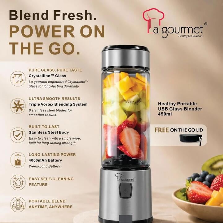 La Gourmet Healthy Portable Usb Glass Blender 450ml