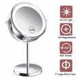 Lighted Makeup Mirror - LED Double Sided 1x/10x Magnification Cosmetic Mirror,7 Inch Battery-Powered 360 Degree Rotation Vanity Mirror with On/Off Push-Button (10x Button Switch Mirror)