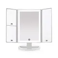 36 LED Nature Daylight Lighted Makeup Mirror,Tri-Fold Lighted Vanity Makeup Mirror with 3X/2X Magnification and Touch Screen Dimming Makeup Mirror, 180 Degree free Rotation, Countertop Cosmetic Mirror
