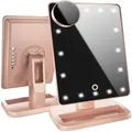 Lighted Makeup Mirror, Vanity Mirror with Bluetooth. Adjustable Brightness, Detachable 10X Magnification Spot Mirror, Rechargeable by Beautify Beauties (Rose Gold)