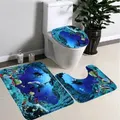 3Pcs 3D sea world Print Bathroom Rug Set Funny Door Floor Mat 50x80