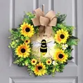 Artificial Sunflower Wreath for Front Door Hanging Farmhouse Welcome Door 38x38x10cm