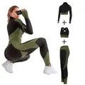 Size L 3 PCS Seamless Women Yoga Sets Female Running Fitness Sport Gym suits Col.Camouflage