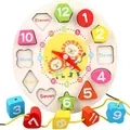 Wooden Shape Sorting Clock Teaching Time Blocks Puzzle Montessori Toys