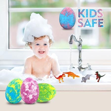 6x Bath Bombs for Kids with Dino Toys Inside Handmade Bubble Fizzies Spa Birthday Christmas Day Easter Eggs Gift Set