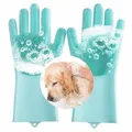 Pet Grooming Silicone Gloves for Cat Dog Bathing Brush with Long Bristles, Heat Resistant Silicone Pet Hair Removal Gloves Green