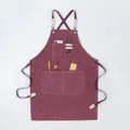 Chef Aprons for Men and Women with Big Pockets, Cotton Canvas Cross Back Heavy Duty Adjustable Size M to XXL (Dark Red)